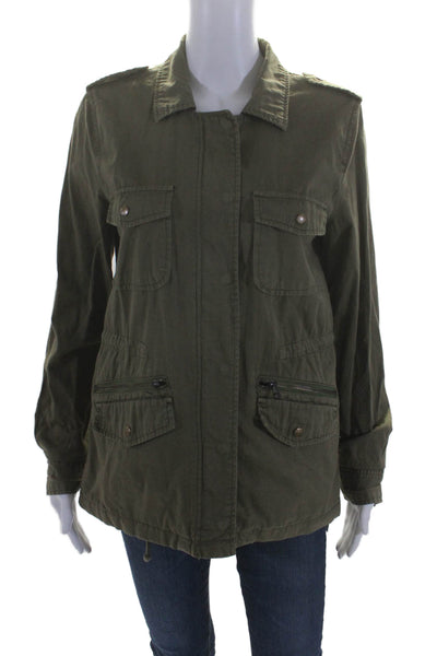 Lily Aldridge For Velvet Womens Cotton Collared Zip Up Cargo Jacket Green Size S