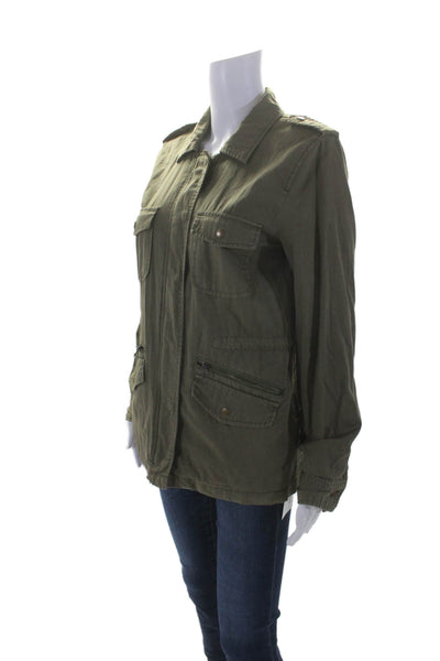 Lily Aldridge For Velvet Womens Cotton Collared Zip Up Cargo Jacket Green Size S