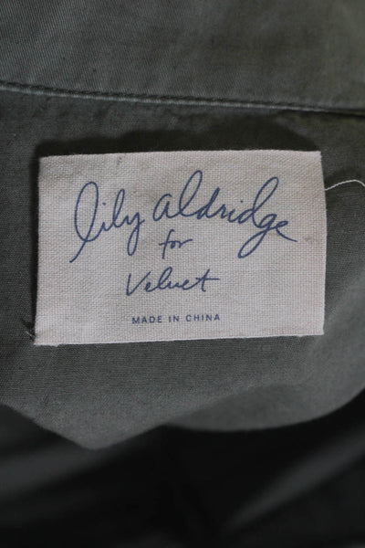 Lily Aldridge For Velvet Womens Cotton Collared Zip Up Cargo Jacket Green Size S