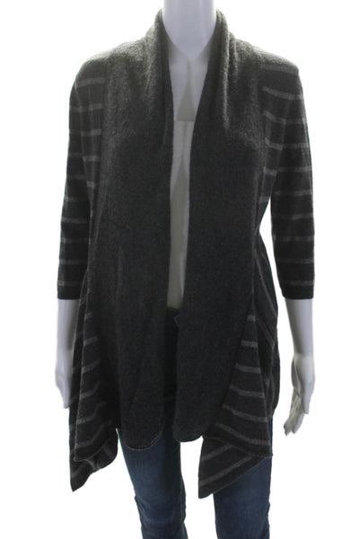 Kokun Womens Cashmere Knit Striped Open Front Cardigan Sweater Gray Size S