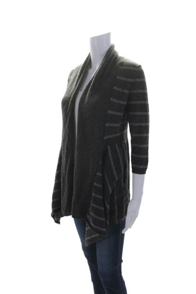 Kokun Womens Cashmere Knit Striped Open Front Cardigan Sweater Gray Size S