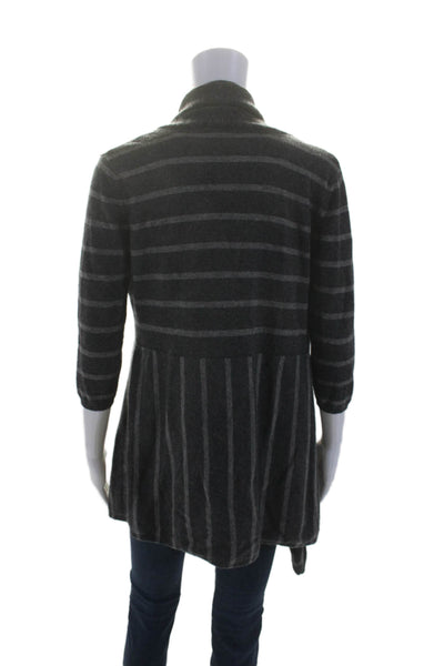 Kokun Womens Cashmere Knit Striped Open Front Cardigan Sweater Gray Size S