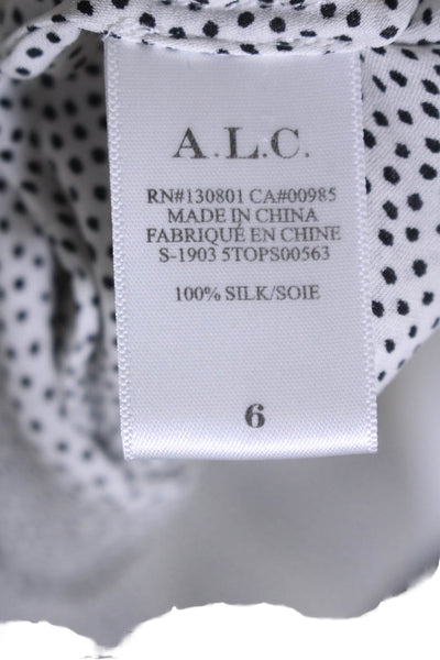 ALC Womens Silk V-neck Polka Dotted Long Sleeve Sleek Blouse White Size 6