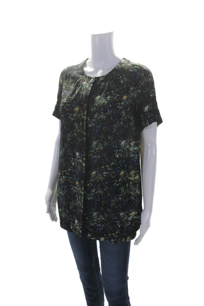 Richard Chai Love Women's Short Sleeves Button Down Silk Blouse Black Size 6