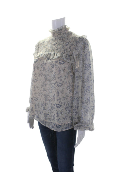 En Saison Women's Round Neck Long Sleeves Smocked Floral Blouse Size S