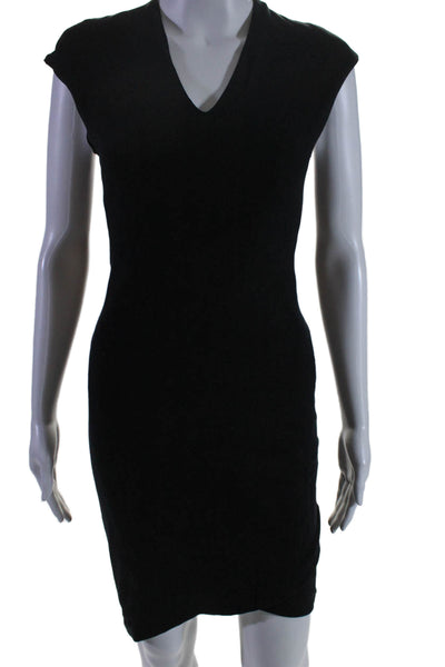 Helmut Womens Cotton V-neck Sleeveless Zip Pencil Midi Dress Black Size M