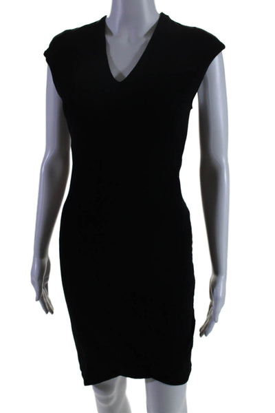 Helmut Womens Cotton V-neck Sleeveless Zip Pencil Midi Dress Black Size M