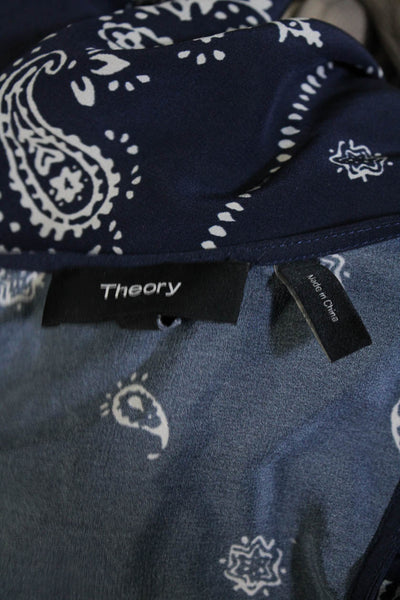 Theory Womens Silk Paisley Print Apalania Bandana Dress Navy Blue White Size 0