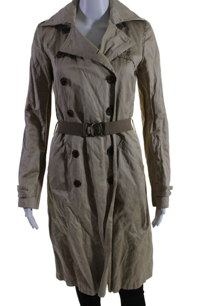 Gryphon New York Womens Button Down Belted Trench Coat Beige Cotton Size 8