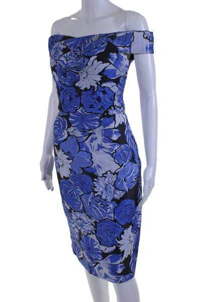 Adrianna Papell Womens Embossed Gem Stone Embroidered Sheath Dress Blue Size 6