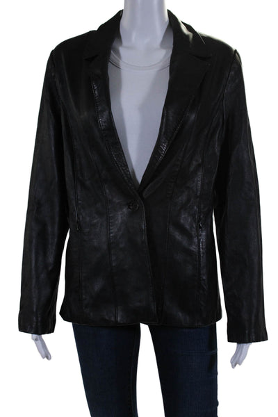 Rampage Leather Womens Leather Buttoned Collared Long Sleeve Jacket Black Size S