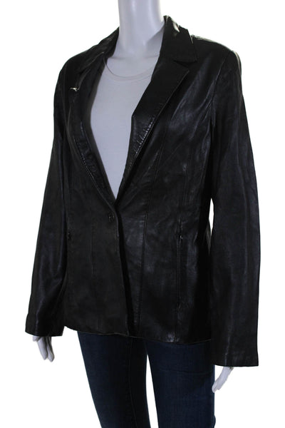 Rampage Leather Womens Leather Buttoned Collared Long Sleeve Jacket Black Size S