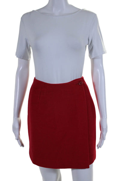 DKNY Womens Button Closure Wrap Mini Skirt Bright Red Wool Blend Size 2