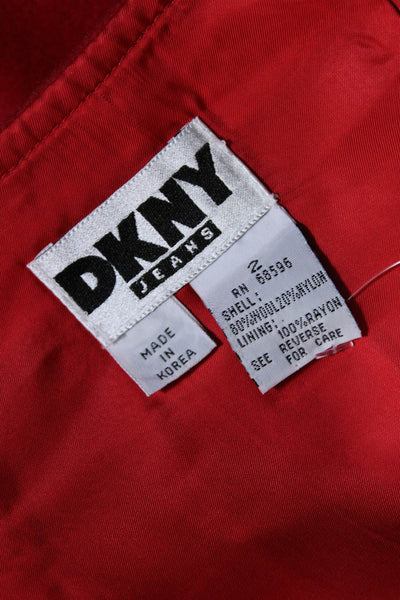 DKNY Womens Button Closure Wrap Mini Skirt Bright Red Wool Blend Size 2