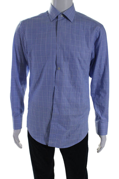 Bugatchi Mens Cotton Striped Long Sleeve Collared Buttoned-Up Blue Size EUR 32