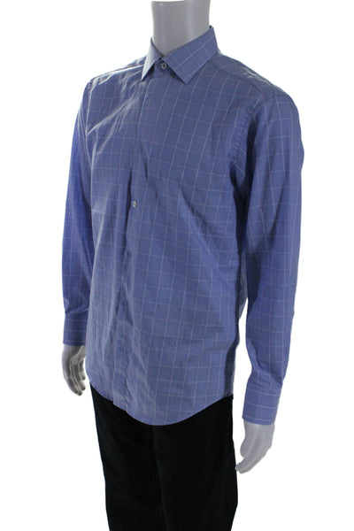 Bugatchi Mens Cotton Striped Long Sleeve Collared Buttoned-Up Blue Size EUR 32