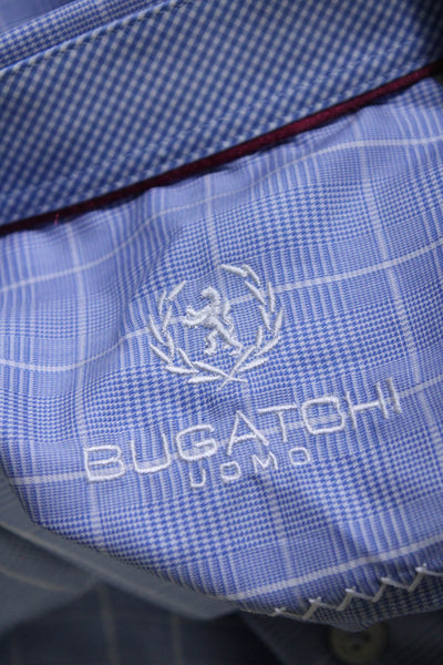 Bugatchi Mens Cotton Striped Long Sleeve Collared Buttoned-Up Blue Size EUR 32