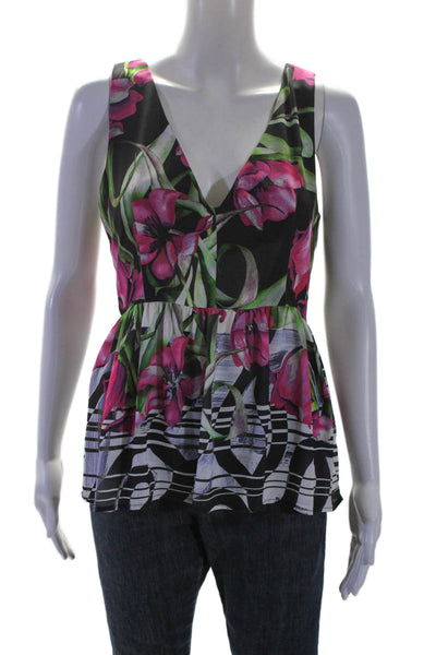 Clover Canyon Womens V Neck Sleeveless Floral Peplum Blouse Multi Size S