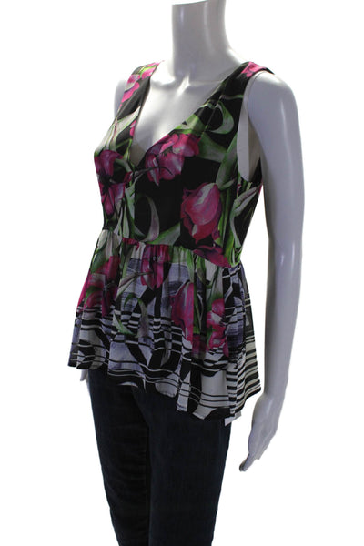 Clover Canyon Womens V Neck Sleeveless Floral Peplum Blouse Multi Size S