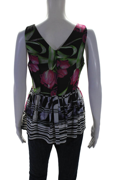 Clover Canyon Womens V Neck Sleeveless Floral Peplum Blouse Multi Size S