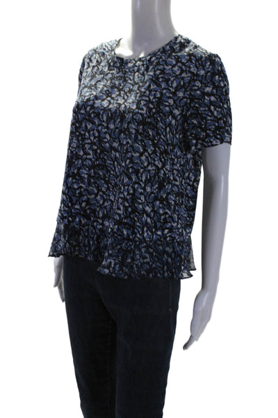 Elizabeth and James Womens Silk Abstract Print Short Sleeve Blouse Blue Size S