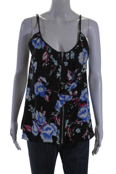 Yumi Kim Womens Silk Floral Print Scoop Neck Floral Ruffle Cami Black Size M