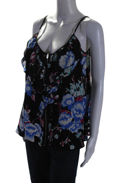Yumi Kim Womens Silk Floral Print Scoop Neck Floral Ruffle Cami Black Size M