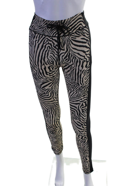 PE Nation Womens Animal Print High Rise Pull On Leggings Beige Black Size 4