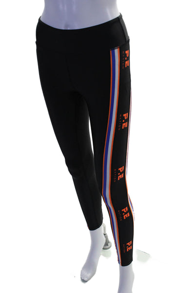 PE Nation Womens Striped Sides Pull On Leggings Black Orange Size Extra Small