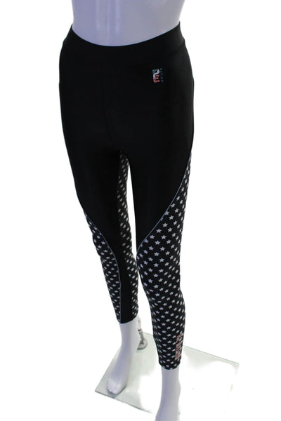 PE Nation Womens Stars Print High Rise Leggings Black White Size Extra Small