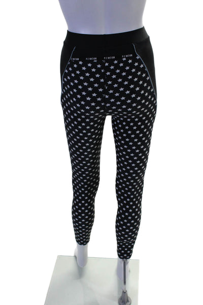 PE Nation Womens Stars Print High Rise Leggings Black White Size Extra Small