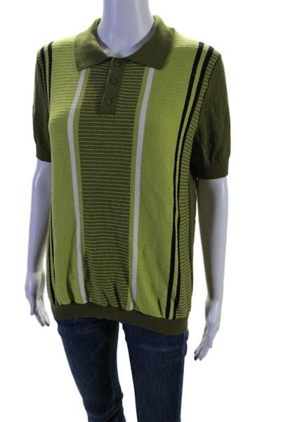 Max N Chester Womens Cotton Striped Print Collared Blouse Top Green Size S