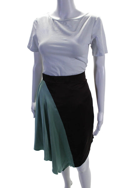 Janara Jones Womens Colorblock Hanky Hem Side Zipped Midi Skirt Blue Size S