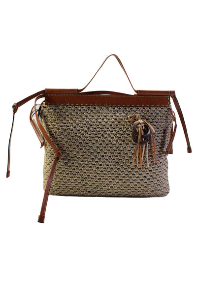 Conchita Llach Womens Brown Leather Woven Shoulder Top Handle Bag Handbag