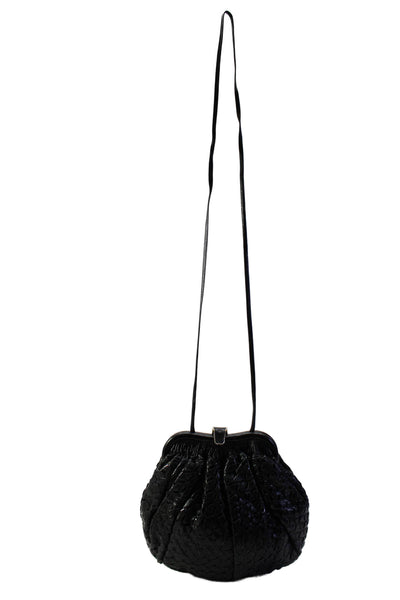 Sharif Womens Black Vegan Leather Textured Round Crossbody Bag Handbag