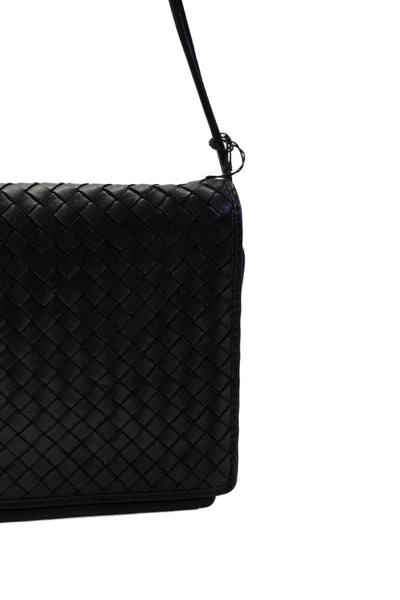 Charles Jourdan Paris Womens Black Vegan Leather Woven Flap Crossbody Handbag