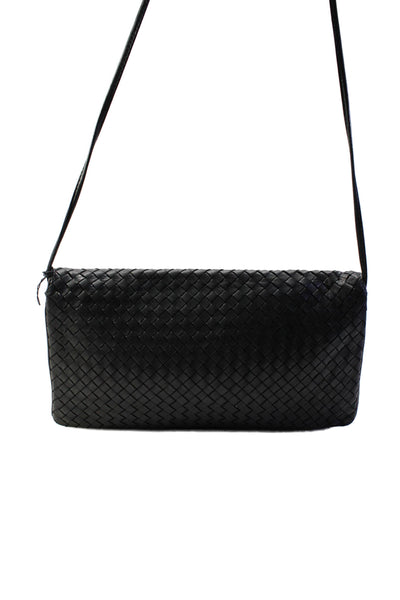 Charles Jourdan Paris Womens Black Vegan Leather Woven Flap Crossbody Handbag