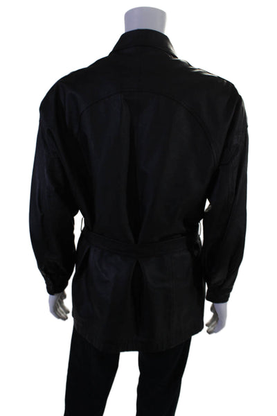 Phase 2 Mens Leather High Neck Two Pocket Long Sleeve Zip Up Jacket Black Size M