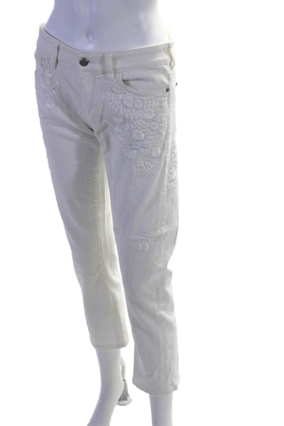 Pilcro and the Letterpress Anthropologie Womens White Embroidered Jeans Size 25