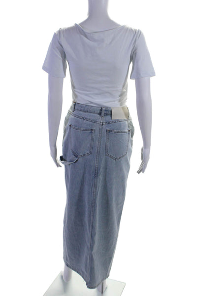 Araminta James Womens Blue Light Wash High Front Slit Midi Denim Skirt Size S