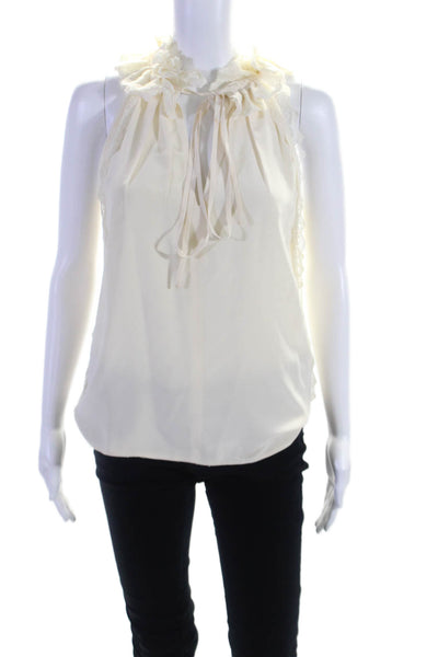 Robert Rodriguez Womens Silk Beige Lace Ruffle Tie V-Neck Blouse Top Size 0