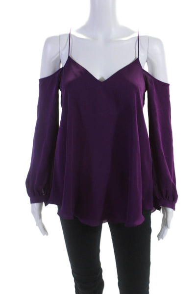 Haute Hippie Womens Silk Dark Purple V-neck Cuff Long Sleeve Blouse Top Size XS