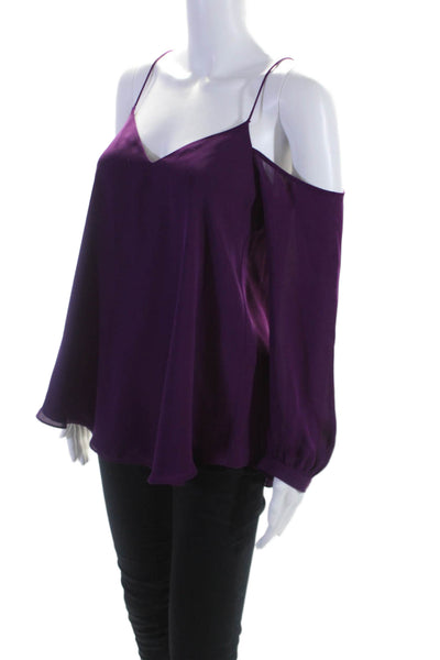 Haute Hippie Womens Silk Dark Purple V-neck Cuff Long Sleeve Blouse Top Size XS