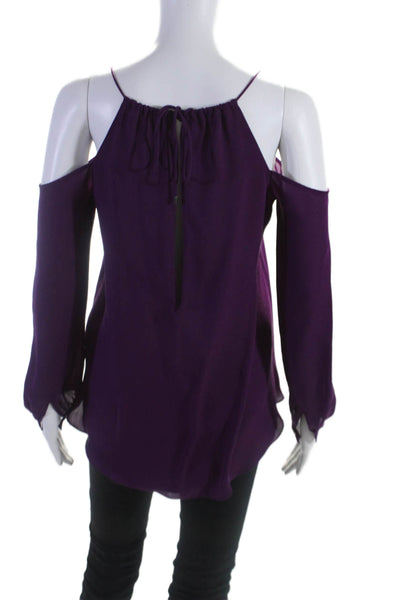 Haute Hippie Womens Silk Dark Purple V-neck Cuff Long Sleeve Blouse Top Size XS