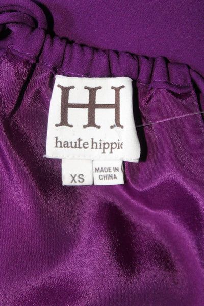 Haute Hippie Womens Silk Dark Purple V-neck Cuff Long Sleeve Blouse Top Size XS