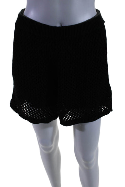 Monrow Womens Open Knit Sweater Shorts Set Black Cotton Size Small/Large