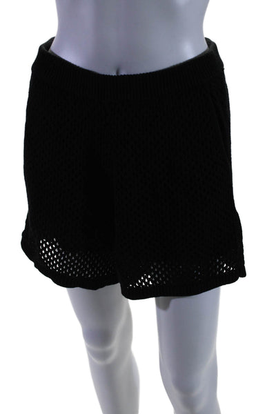 Monrow Womens Open Knit Sweater Shorts Set Black Cotton Size Small/Large