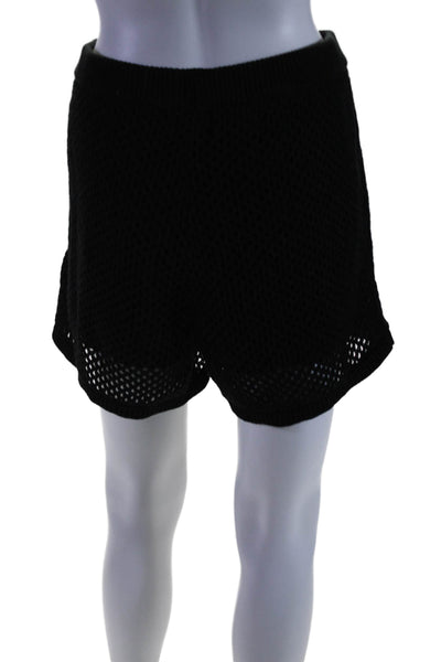 Monrow Womens Open Knit Sweater Shorts Set Black Cotton Size Small/Large