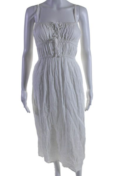 Faithfull The Brand Womens Linen Gathered V Neck Maxi Dress White Size 4