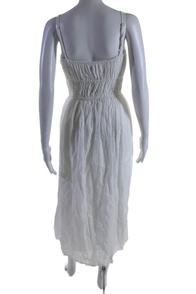 Faithfull The Brand Womens Linen Gathered V Neck Maxi Dress White Size 4